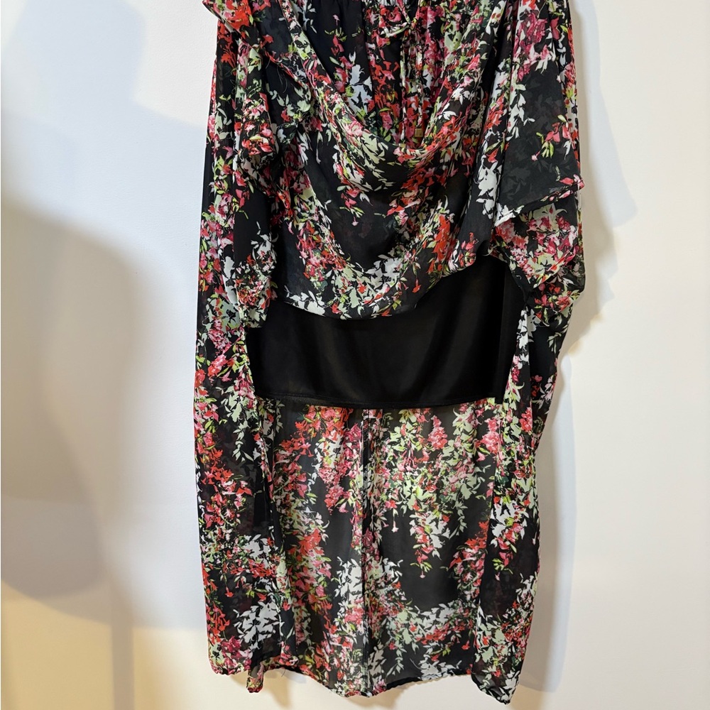 Robert Louis Gypsy Floral Maxi Skirt XL Black Pink Boho Partial Lined Sheer Hem - Picture 4 of 7